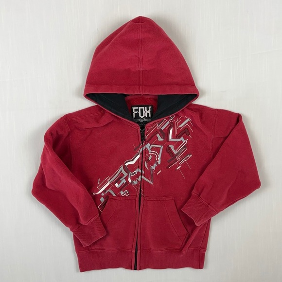 Fox Other - Fox Racing Kids Red Full Zip Hoodie Graphic‎ Logo Sweatshirt S